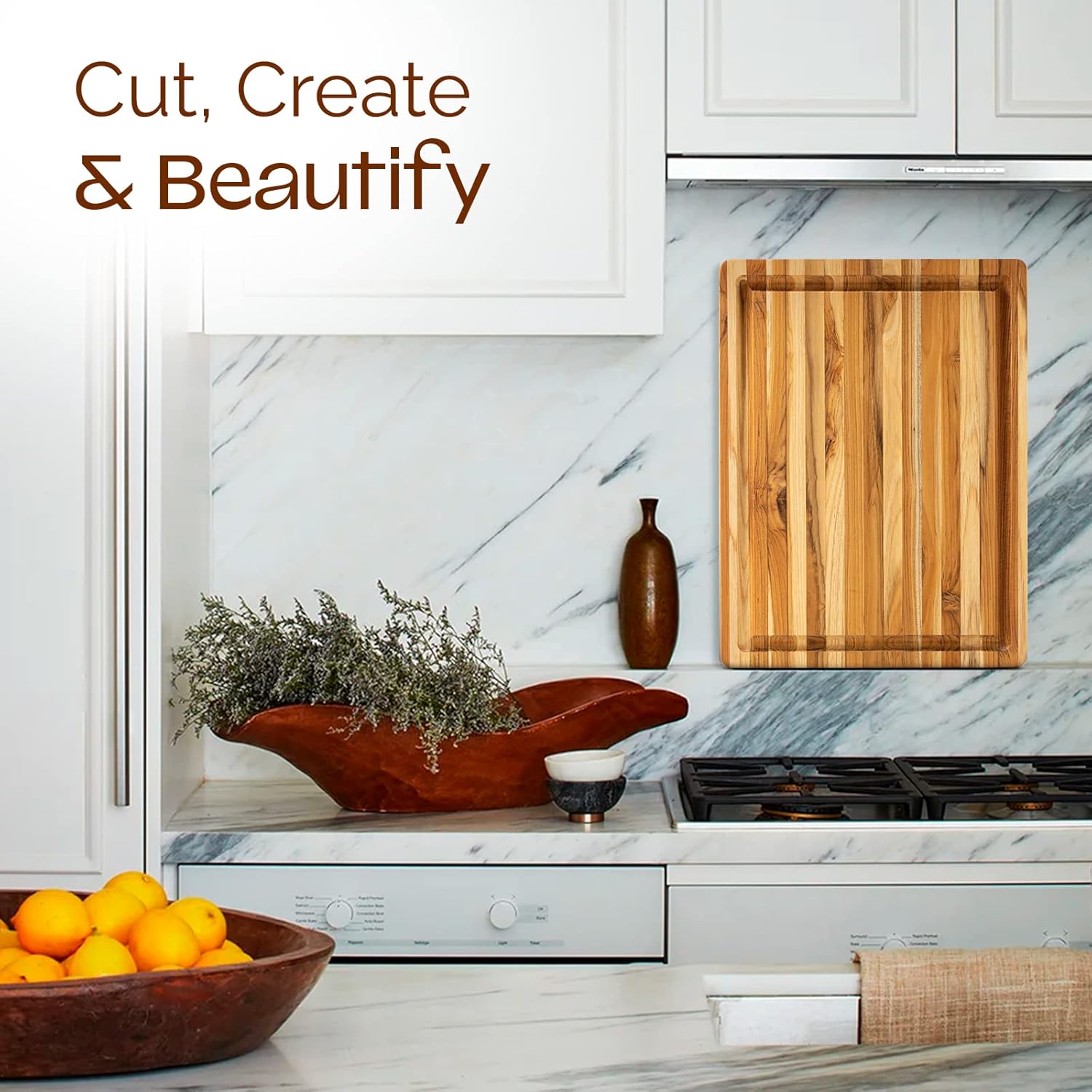 Teak Wood Cutting Board with Deep Juice Groove and Handles, 17 + 20 Inches L96470