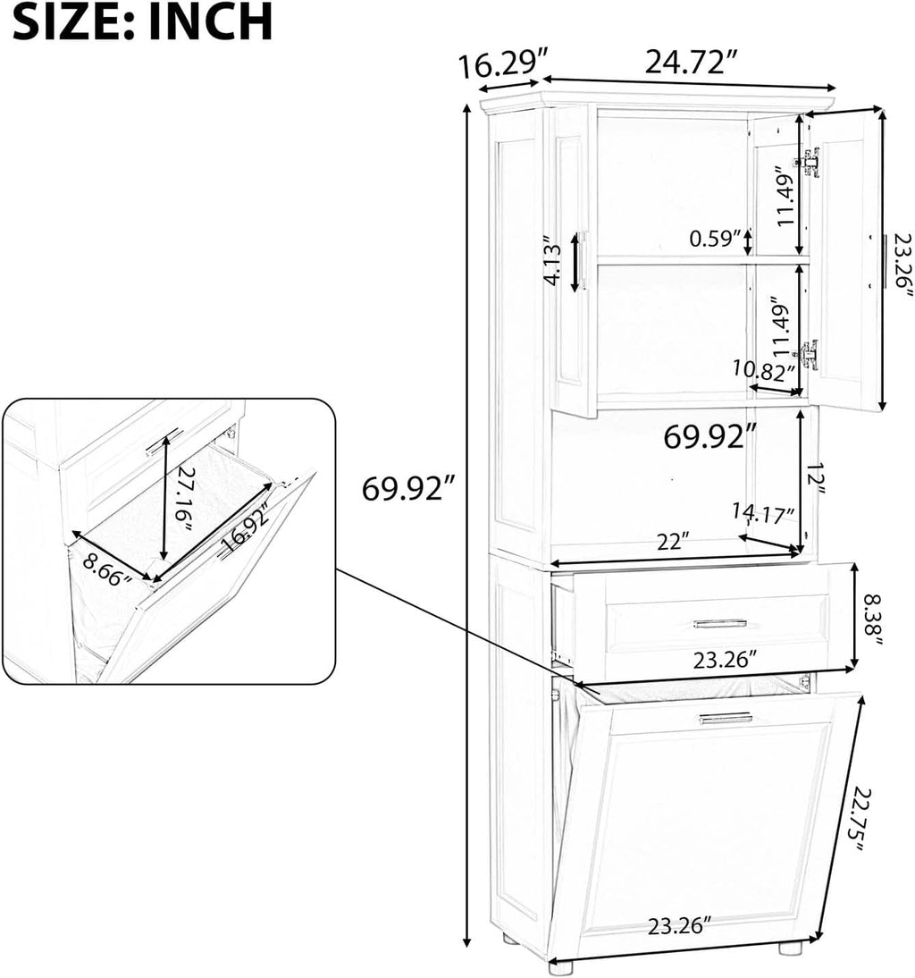 Tilt Out Laundry Hamper Cabinet with 2 Doors and Adjustable Shelf Q540