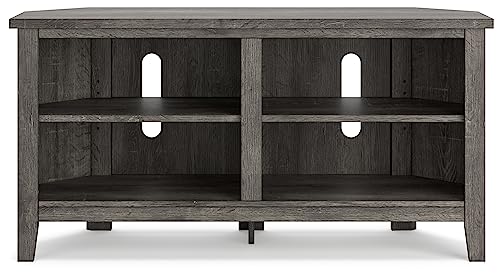 Corner TV Stand with 4 Shelves, Fits TVs Up to 58 Inches, Whitewash & Gray V26755