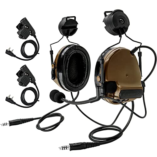 Double Comta iii Tactical Headset ARC Helmet Rail Mount Civilian Version and PTT Adapter U94 PTT Compatible Kenwood Plug Walkie-Talkie