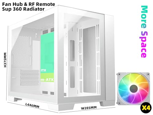 Micro ATX Mini-ITX Tower PC Case White with Dual Tempered Glass and 3x12cm ARGB Fans U3029