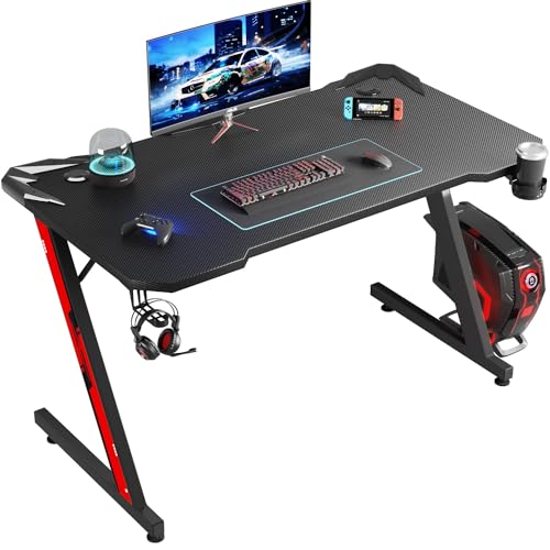 L Shaped Gaming Desk, 51 Inch Computer Corner Table with Large Monitor Stand & Carbon Fiber Surface for Home Office Study Writing Workstation, Black
