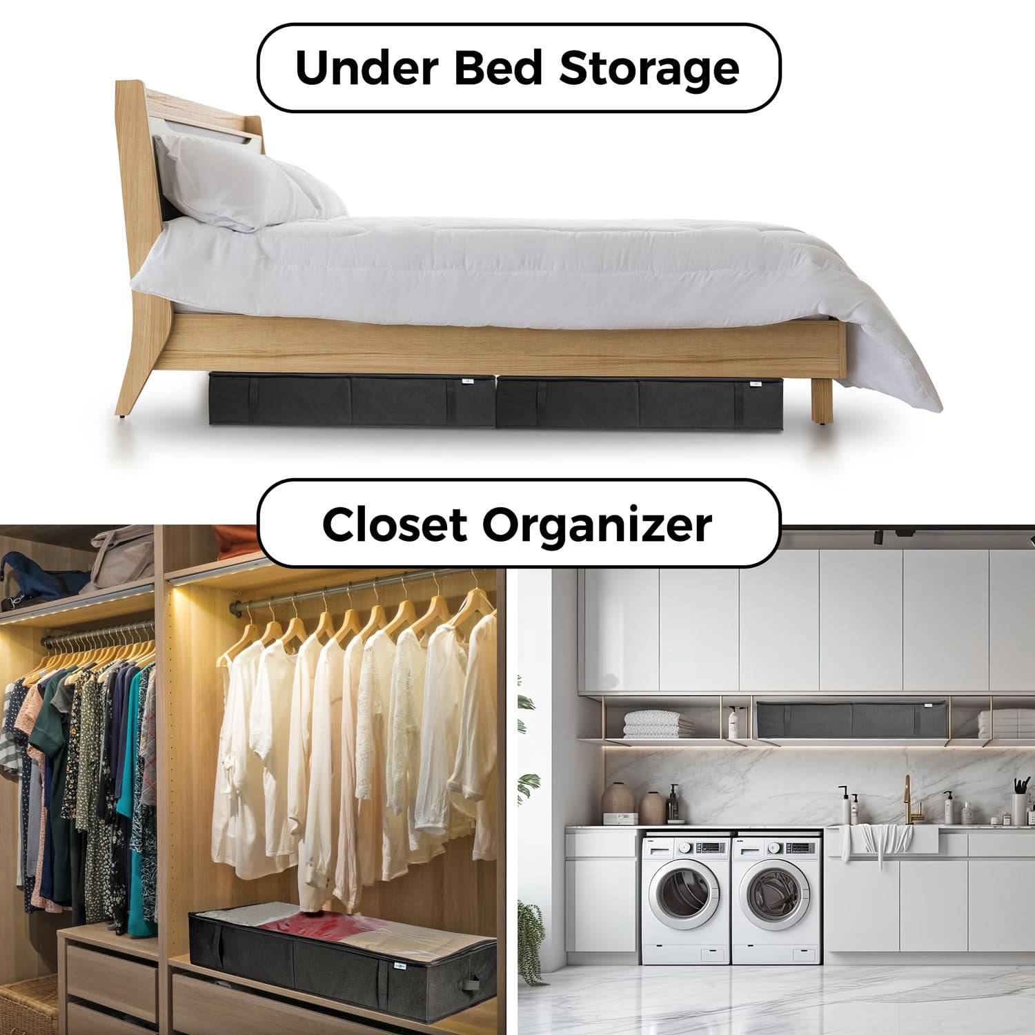 Under bed storage containers, large capacity, gray, 4 pack E966006