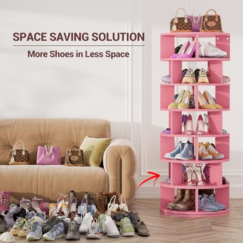7-Tier Rotating Shoe Rack Tower for Closet, White O47680