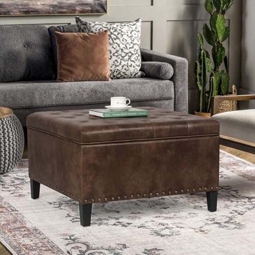 Square Storage Ottoman Coffee Table with Upholstered Lid, Dark Gray C100