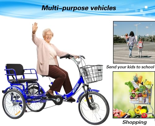 Adult Tricycle 7 Speed, 20 Inch 3 Wheel Folding Bike with Front & Rear Basket S591335