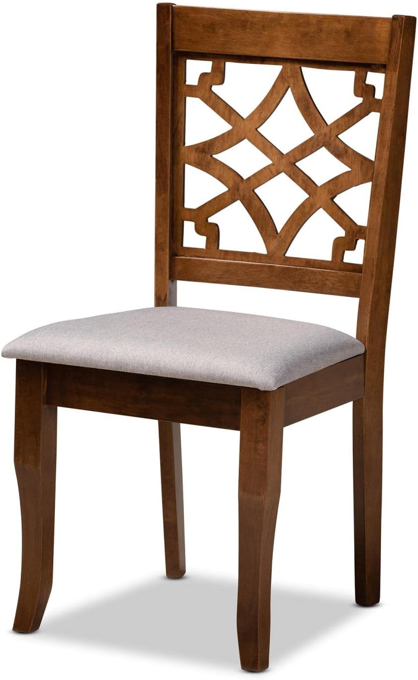 4-Piece Dining Chair Set, Grey Fabric and Walnut Brown Wood O928