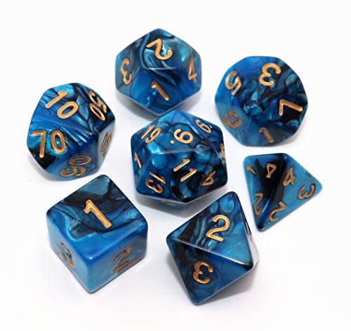 D&D Dice Set Teal White Dice for Dungeon and Dragons DND 7-Die RPG Dice D20 D12 D% D10 D8 D6 D4