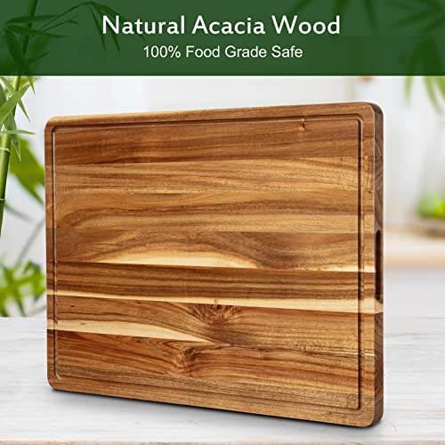 Acacia Wood Cutting Board with Juice Groove, 20x15 Inch P13186