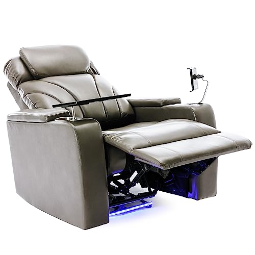 PU Leather Power Recliner Chair with Hidden Arm Storage, Swivel Tray, USB and LED for Living Room N162