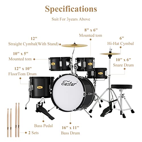 16 inch 5-Piece Junior Drum Kit with Adjustable Throne and Cymbal Y841