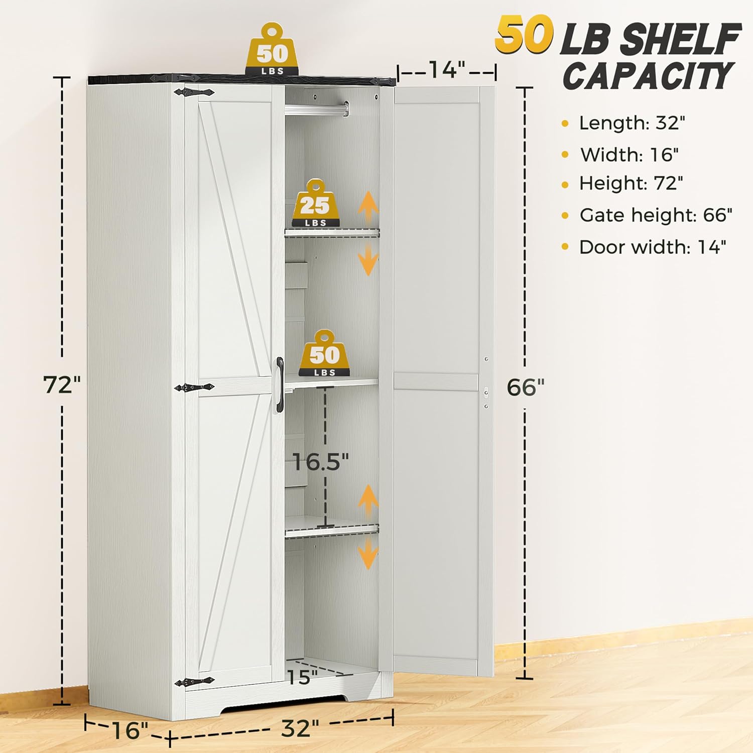 Wardrobe Closet with Doors, 72" Armoire Storage Cabinet with Hanging Rod O8616