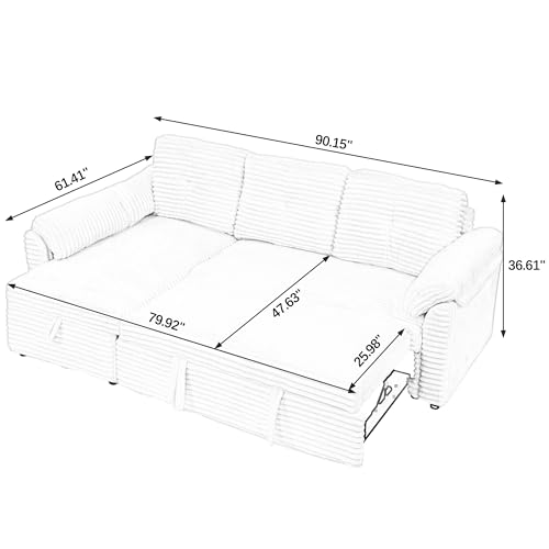 Corduroy Tufted Sleeper Sectional Sofa with Storage Chaise C37287