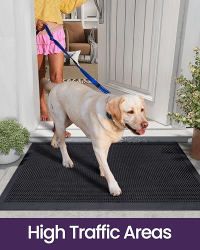 Front Door Mats Outside Entrance, Heavy Duty Non-Slip Rubber Entry Mat, 24x36, Black L312