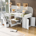 Twin-Twin Over Full L-Shaped Bunk Bed W/3 Drawers Wardrobe Solid Wood W/Portable Desk Ladder Guardrail White Modern Contemporary Unisex Nature Space Pine Finish