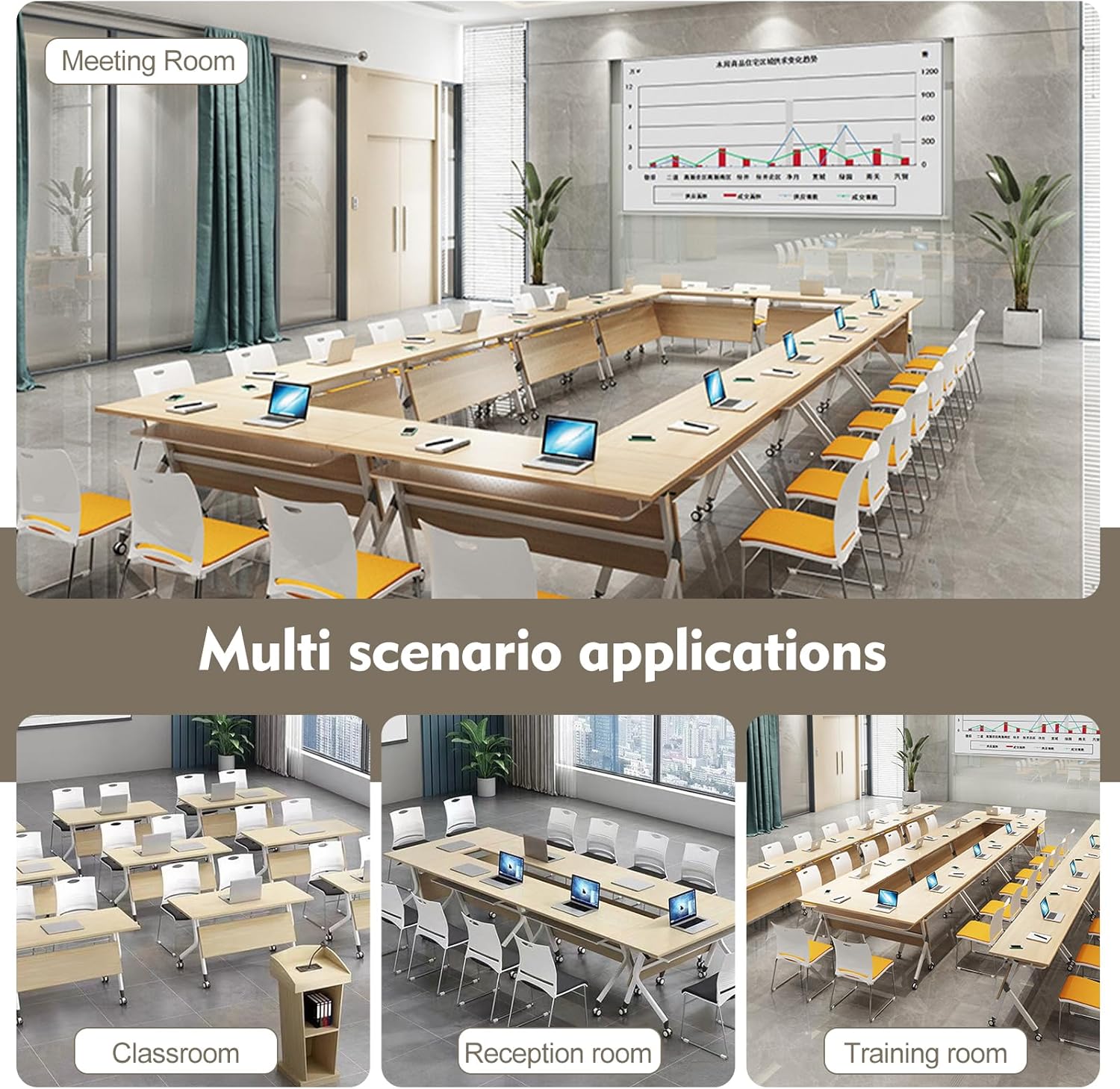 Folding Conference Table with Caster Wheels, 6-Pack G459