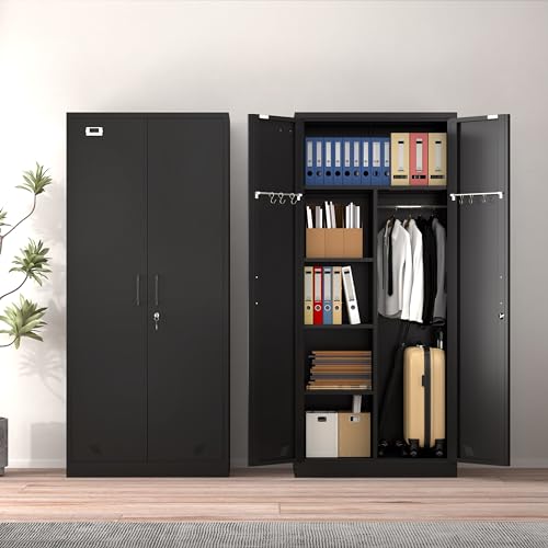 Metal Armoire Wardrobe with 2 Doors, 2 Drawers and Hanging Rod A8541
