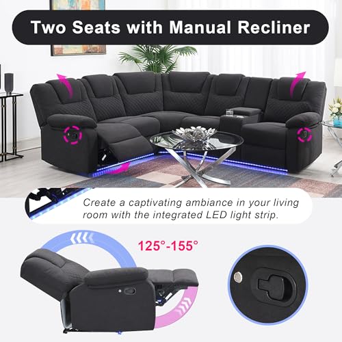 L-Shaped Sectional Sofa with Reclining Seats, LED Light and Storage H139511