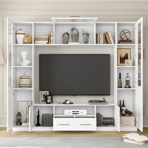 Modern TV Stand with Glass Doors and Shelves for Living Room N2292