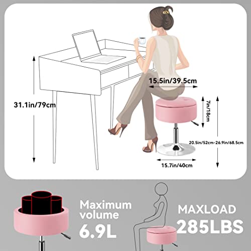 Vanity Stool with Storage, Adjustable Height, PU Leather, 360° Swivel T6294