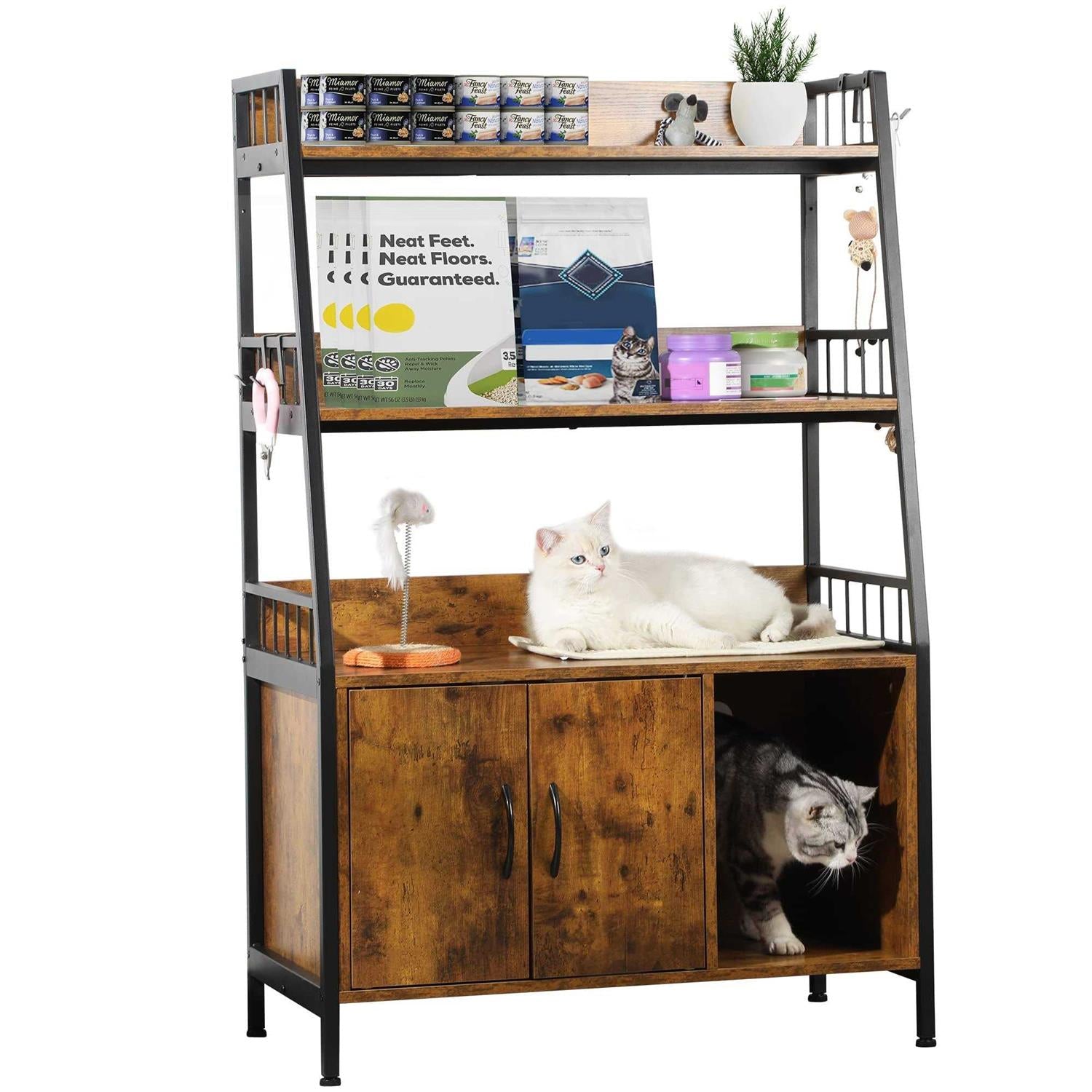 YITAHOME Cat Litter Box Enclosure with Storage Shelves Indoor Large Litter Box Furniture Wooden Hidden Cat Cabinet Washroom - Pet Supplies online store