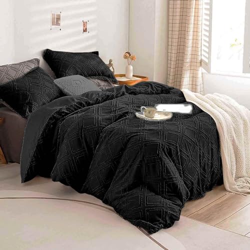 Tufted Jacquard Comforter Set Beige Reversible Microfiber Bedding 3pc A635