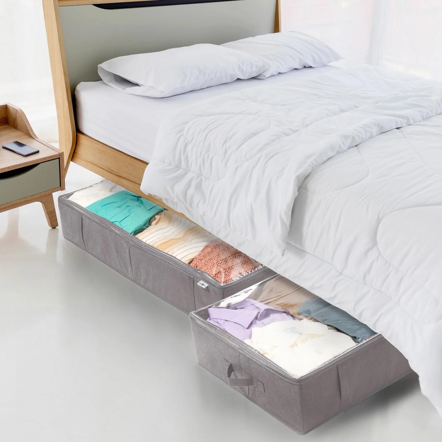 Under bed storage containers, large capacity, gray, 4 pack E966006