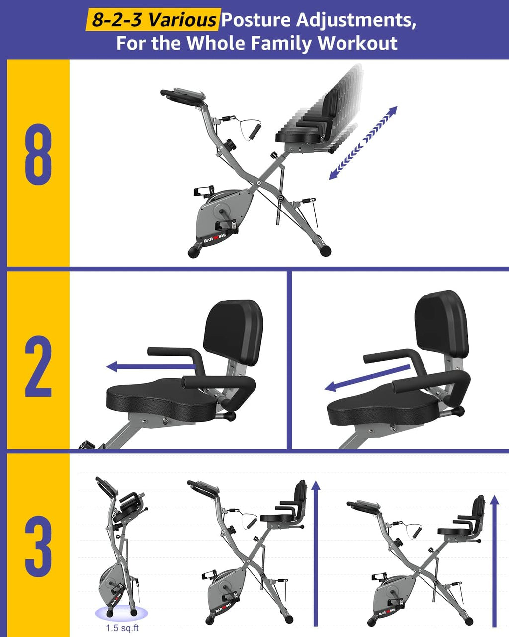 Stationary Exercise Bike for Home Workout, Foldable Indoor Cycling Bike, 330LB Capacity, 16-Level Magnetic Resistance F39408