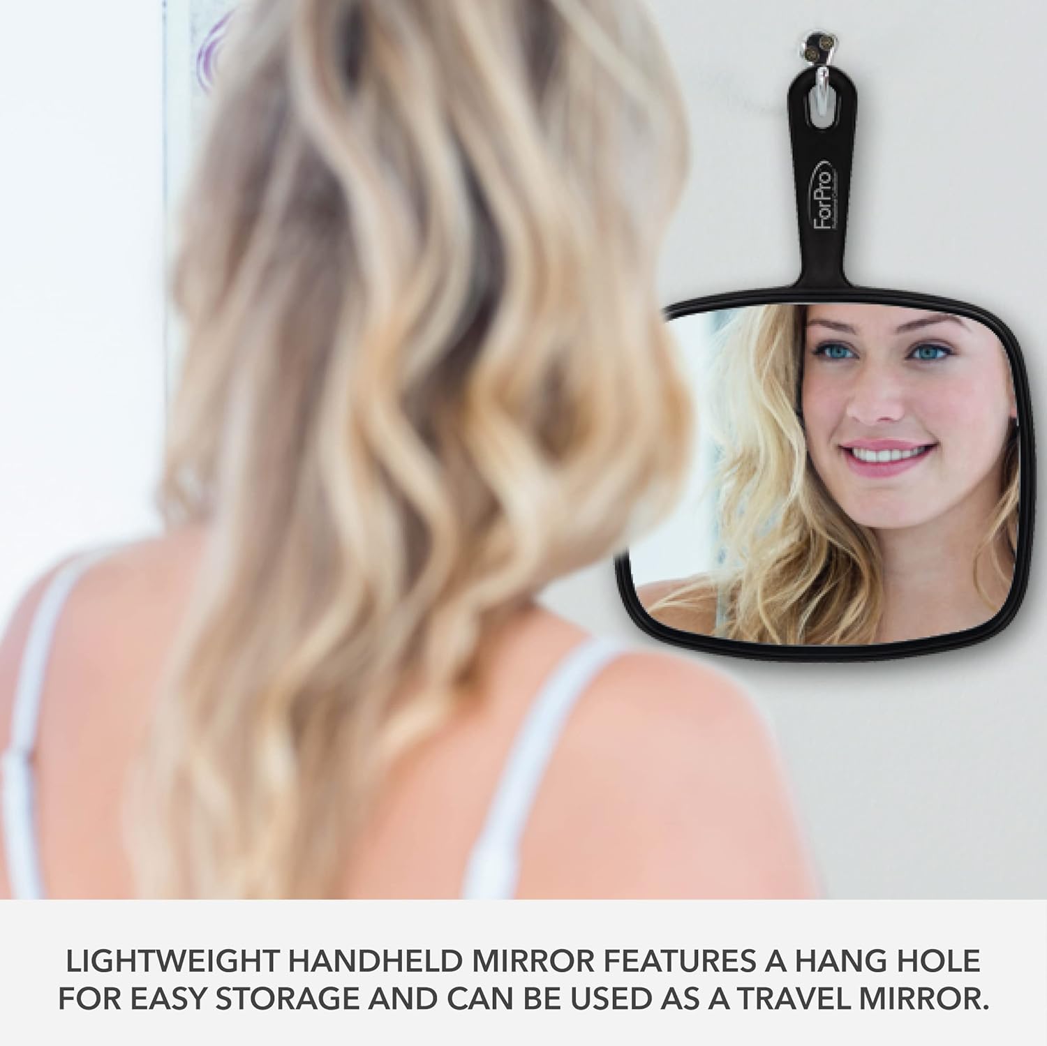 Extra Large Hand Mirror with Handle, 9" x 12", Black V87161