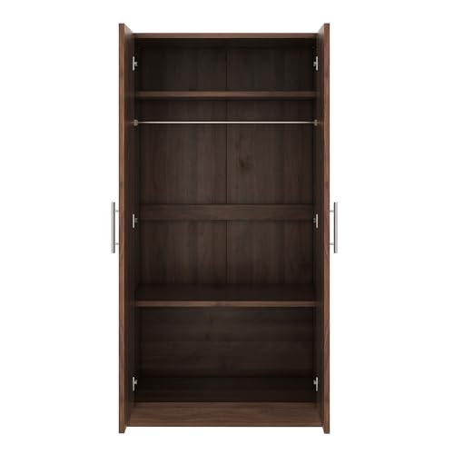 Wooden 2-Door Wardrobe with Shelves and Hanging Rail W9887