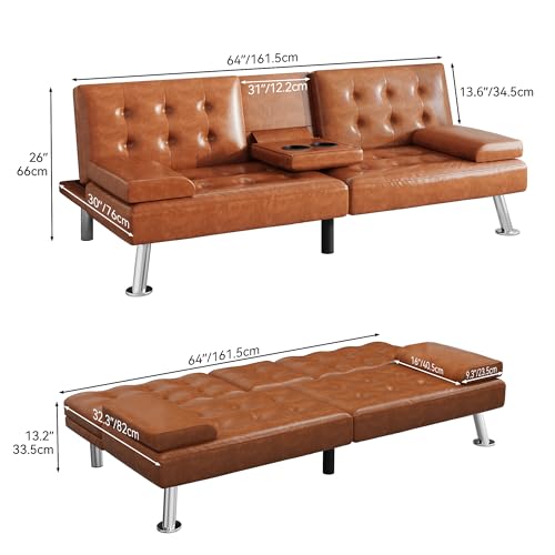 Futon Sofa Bed with Removable Armrests and Cup Holders, Black F343081