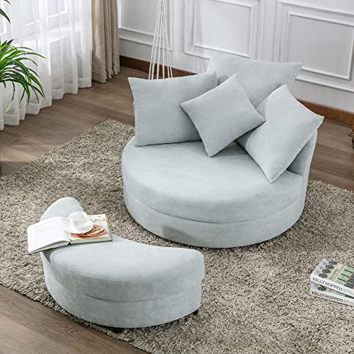 Oversized Swivel Accent Barrel Chair with Storage Ottoman+4 Pillows, Modern Upholstered Comfy Sofa Chaise Leisure Round Lounge Chair for Living Room/Bedroom (38in Beige Corduroy)