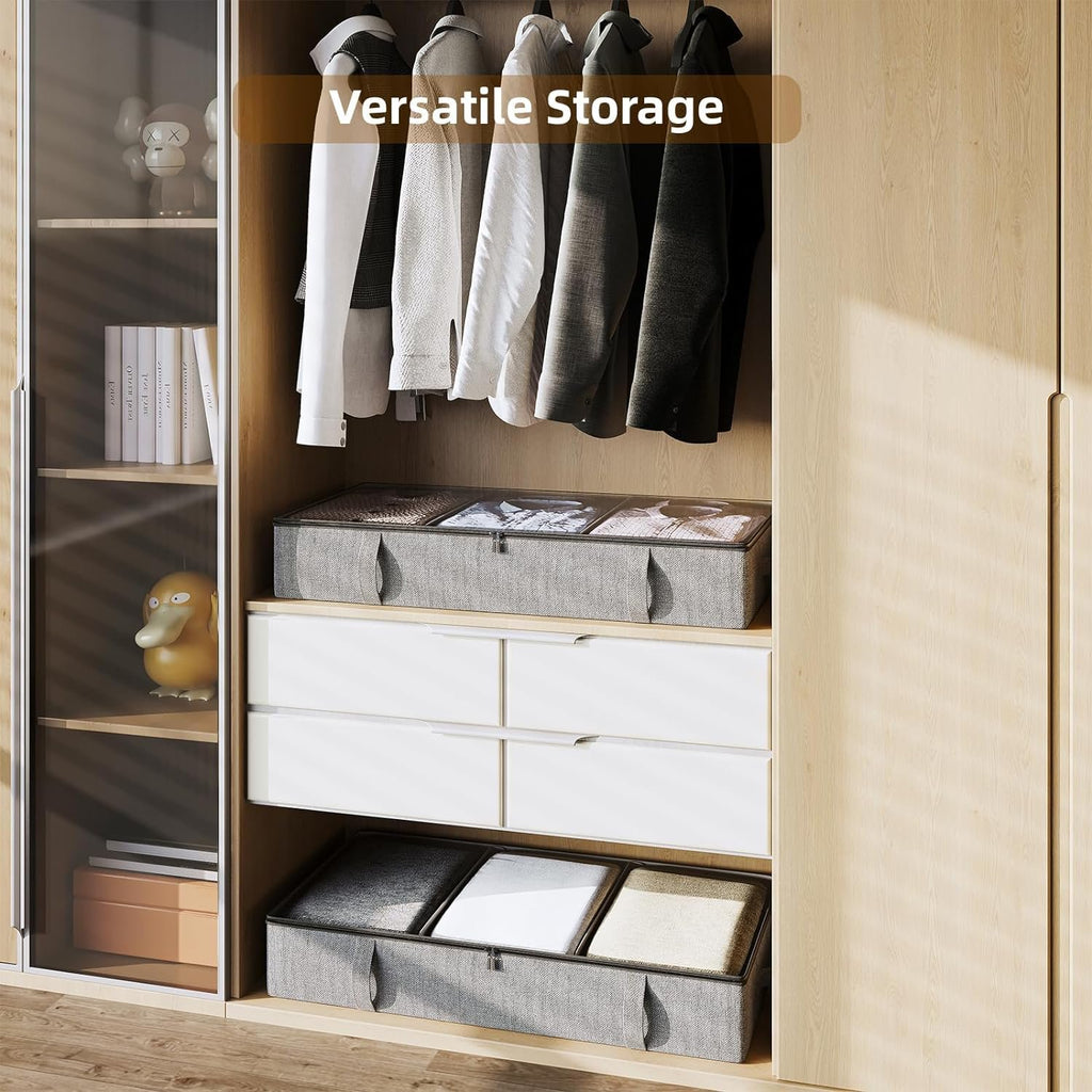 Under Bed Storage Containers with Dividers, Low Profile, Grey Q699