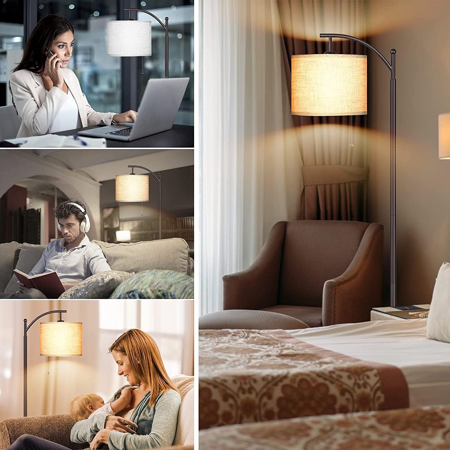 Arc Floor Lamp for Living Room, Bedroom, Office with 3-Mode LED Bulb D2082