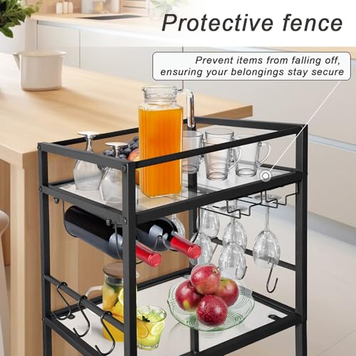 3 Tier Mirrored Bar Cart with Wine Racks and Glass Holders R39667