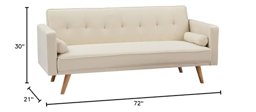 Convertible Futon Sofa Bed with 2 Throw Pillows, Beige M121