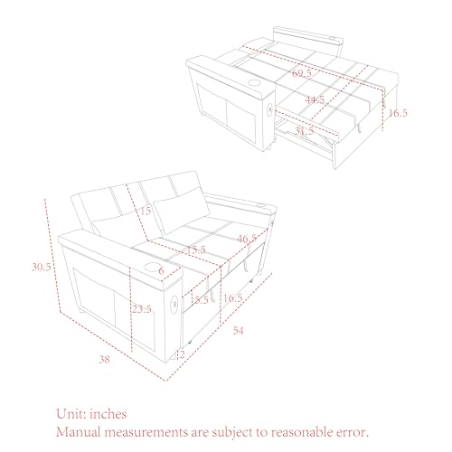 Convertible Sofa Bed 54" with USB Port, Pillow and Side Pockets X8896