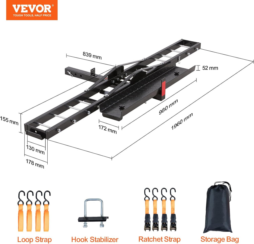 Motorcycle Carrier Hitch Mount with Loading Ramp, 600 LBS Capacity Y1449