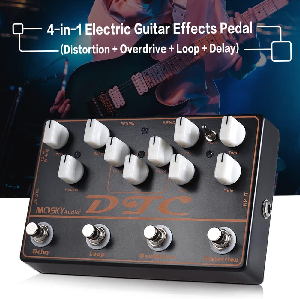 4-in-1 Electric Guitar Effects Pedal Distortion Overdrive Loop Delay G822