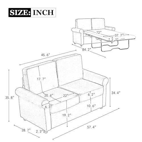 Pull Out Sofa Bed with Twin Mattress Pad for Living Room, Beige S87451