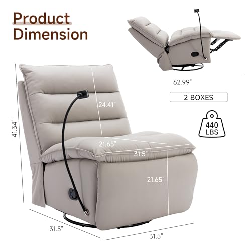Oversized Swivel Rocker Recliner Chair for Adults, 400 LBS Capacity, Beige G77818