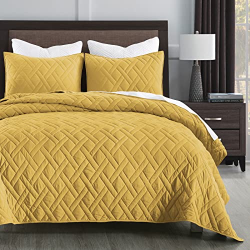 HORIMOTE HOME Quilt Set King Size Beige Bedspread, Modern Style Quilted Clouds Pattern Soft Coverlet Set Lightweight Microfiber Quilted Bedspread for All Season