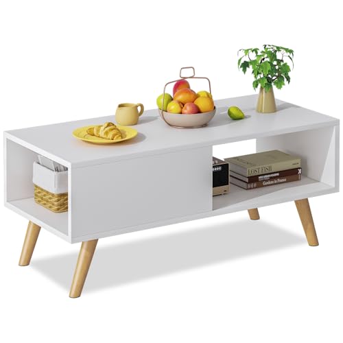 Coffee Table,Middle Center Table for Living Room,Wood Aesthetic Coffee Table with Storage for Living Room, Modern Tea Dining Table for Home Small Space,39.4 * 19.7 * 18.5 in (Rust Brown)