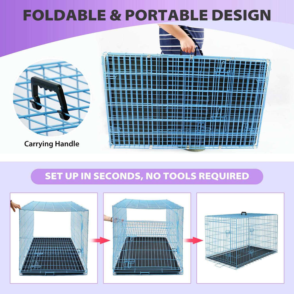 Folding Wire Dog Crate with Double-Door for Large Dogs Y95544