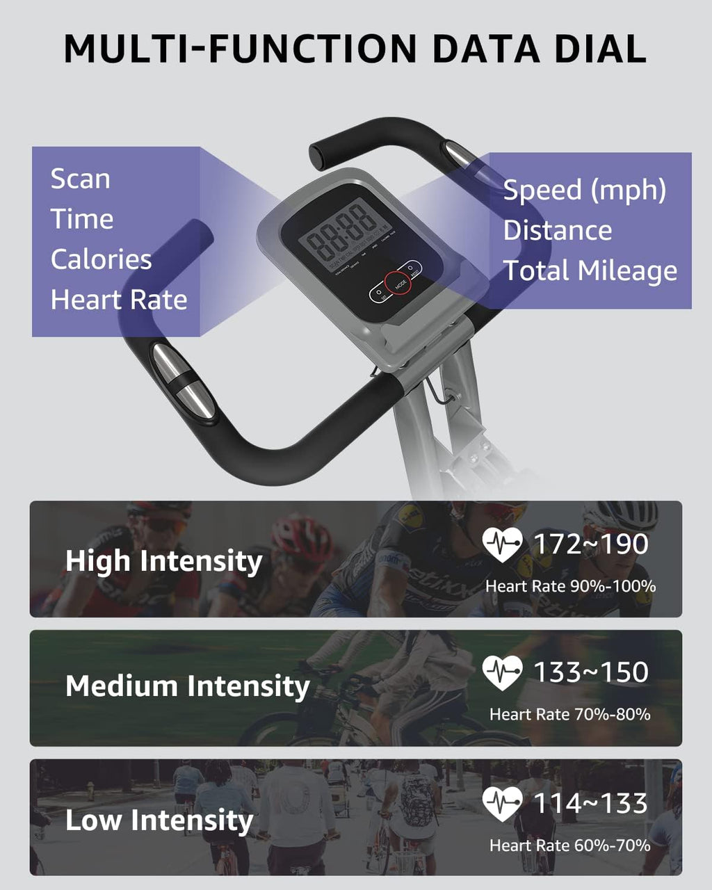 Stationary Exercise Bike for Home Workout, Foldable Indoor Cycling Bike, 330LB Capacity, 16-Level Magnetic Resistance F39408