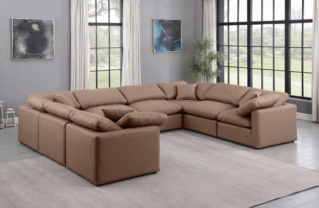Modern Sectional Sofa with Vegan Leather and Fiber-Filled Cushions G720339