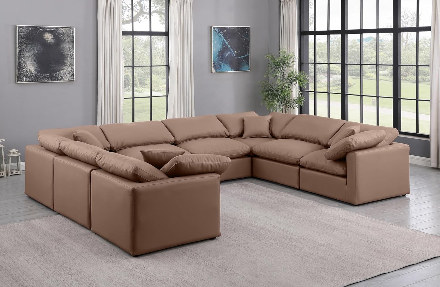 Modern Sectional Sofa with Vegan Leather and Fiber-Filled Cushions G720339
