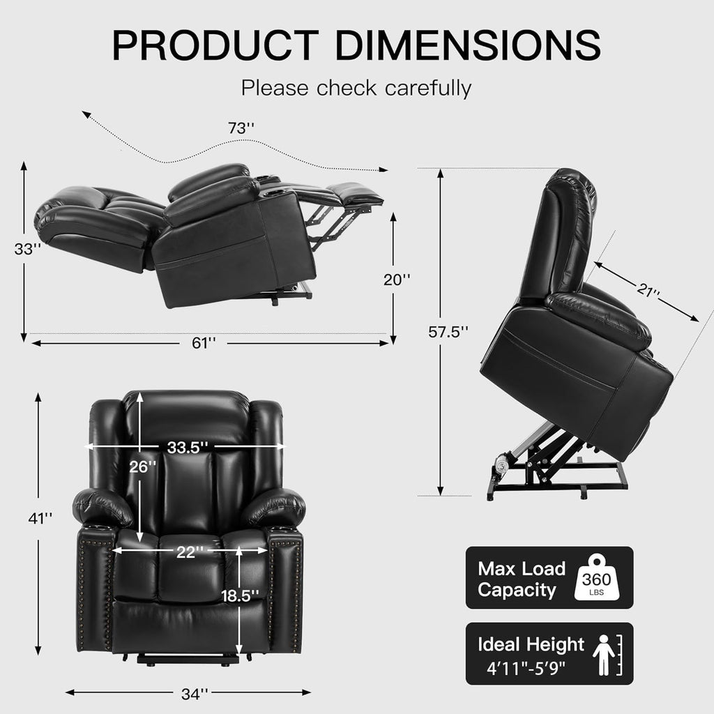 Power Lift Chair Recliner for Elderly with Heat and Massage, Black B20413