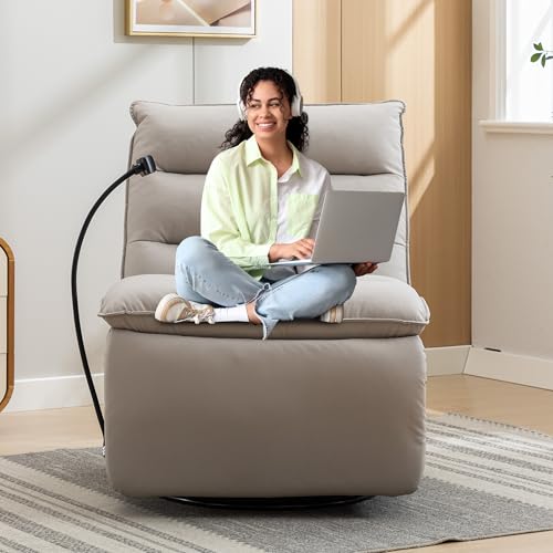 Oversized Rocker Recliner Chair for Adults, Nursery Glider Rocking Chairs for Big Man, Big and Tall 400 LBS Swivel Recliner Sofa Large Living Room Chair for Nusery,Theater Seating, Beige
