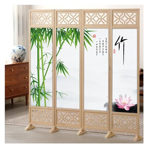 Room Dividers and Folding Privacy Screens 180 200cm Tall, Hotel Office Porch Teahouse Temporary Wall Fencing, 4-Panel Wooden Dressing Screen Separating, Standing Door Partition (Color : STYL